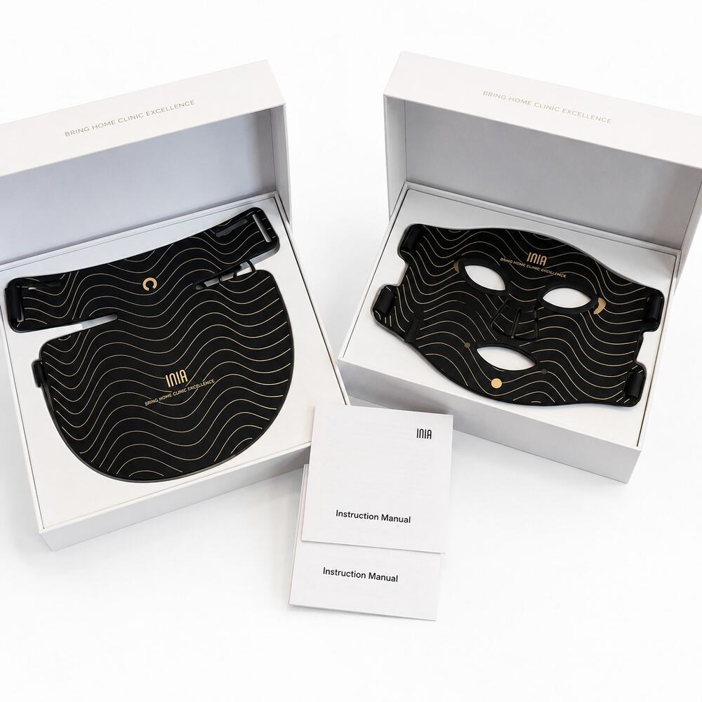 INIA Red Light Therapy Set Face Neck & Chest LED Mask NIR Complete Kit Boxes